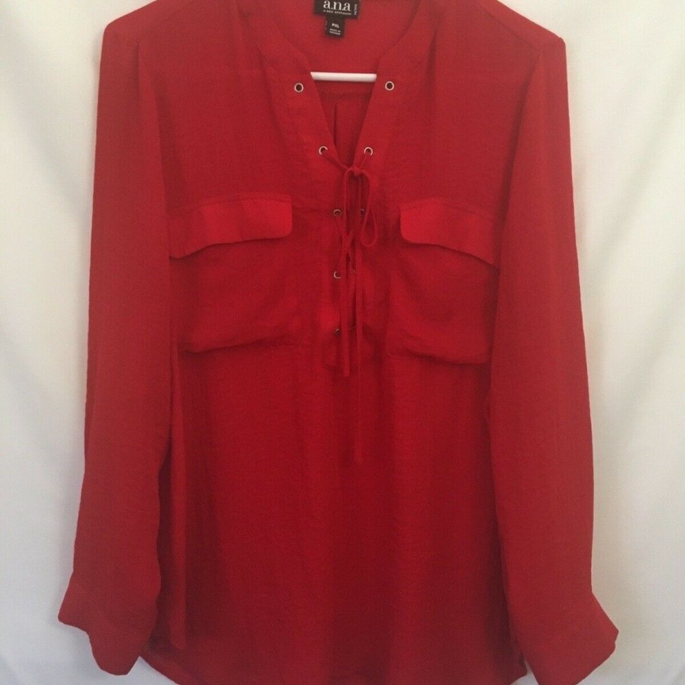 a.n.a. Red Sheer Tunic Top Petite XLarge